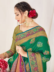 Stunning Green Banarasi Art Silk Woven Saree