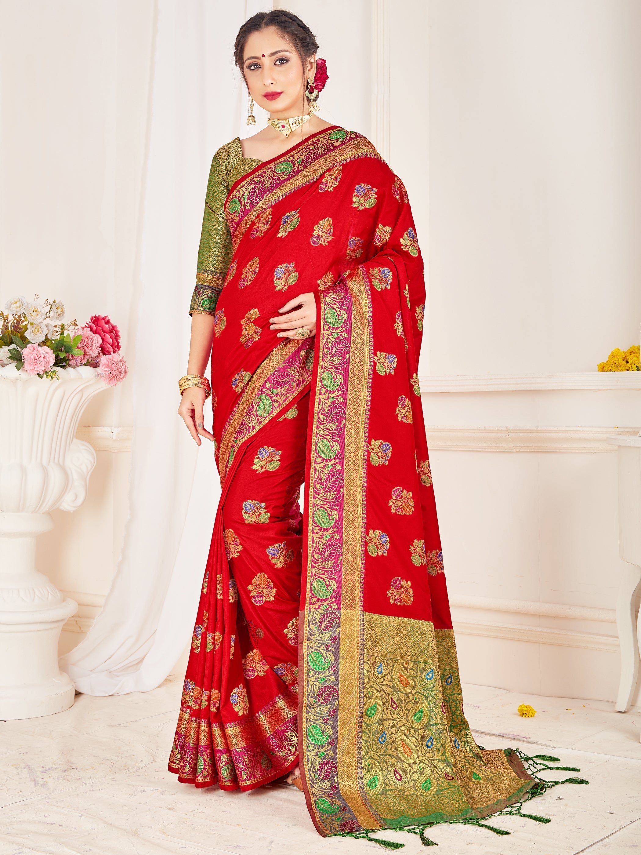 Chic Red Banarasi Art Silk Woven Saree
