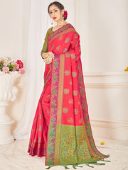 Beautiful Peach Banarasi Art Silk Woven Saree