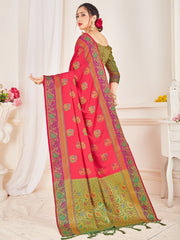 Beautiful Peach Banarasi Art Silk Woven Saree