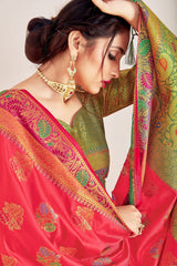 Beautiful Peach Banarasi Art Silk Woven Saree