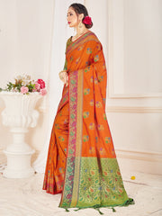 Elegant Orange Banarasi Art Silk Woven Saree