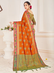 Elegant Orange Banarasi Art Silk Woven Saree