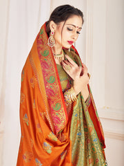 Elegant Orange Banarasi Art Silk Woven Saree
