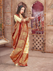 Chic Off White Banarasi Art Silk Woven Saree