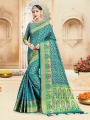 Elegant Turquoise Banarasi Art Silk Woven Saree