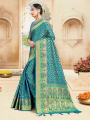 Elegant Turquoise Banarasi Art Silk Woven Saree