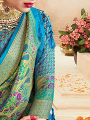 Elegant Turquoise Banarasi Art Silk Woven Saree