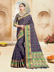 Chic Navy Blue Banarasi Art Silk Woven Saree
