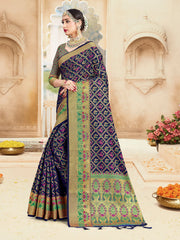 Chic Navy Blue Banarasi Art Silk Woven Saree
