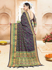 Chic Navy Blue Banarasi Art Silk Woven Saree