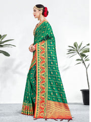 Beautiful Teal Banarasi Art Silk Woven Saree