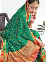 Beautiful Teal Banarasi Art Silk Woven Saree