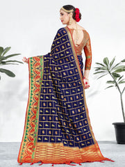 Elegant Navy Blue Banarasi Art Silk Woven Saree