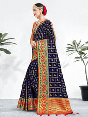 Elegant Navy Blue Banarasi Art Silk Woven Saree