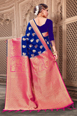 Stunning Navy Blue Banarasi Art Silk Woven Saree