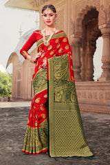 Beautiful Red Banarasi Art Silk Woven Saree