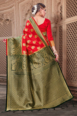 Beautiful Red Banarasi Art Silk Woven Saree
