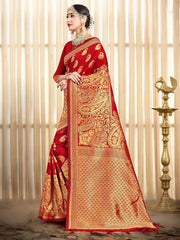 Chic Red Banarasi Art Silk Woven Saree