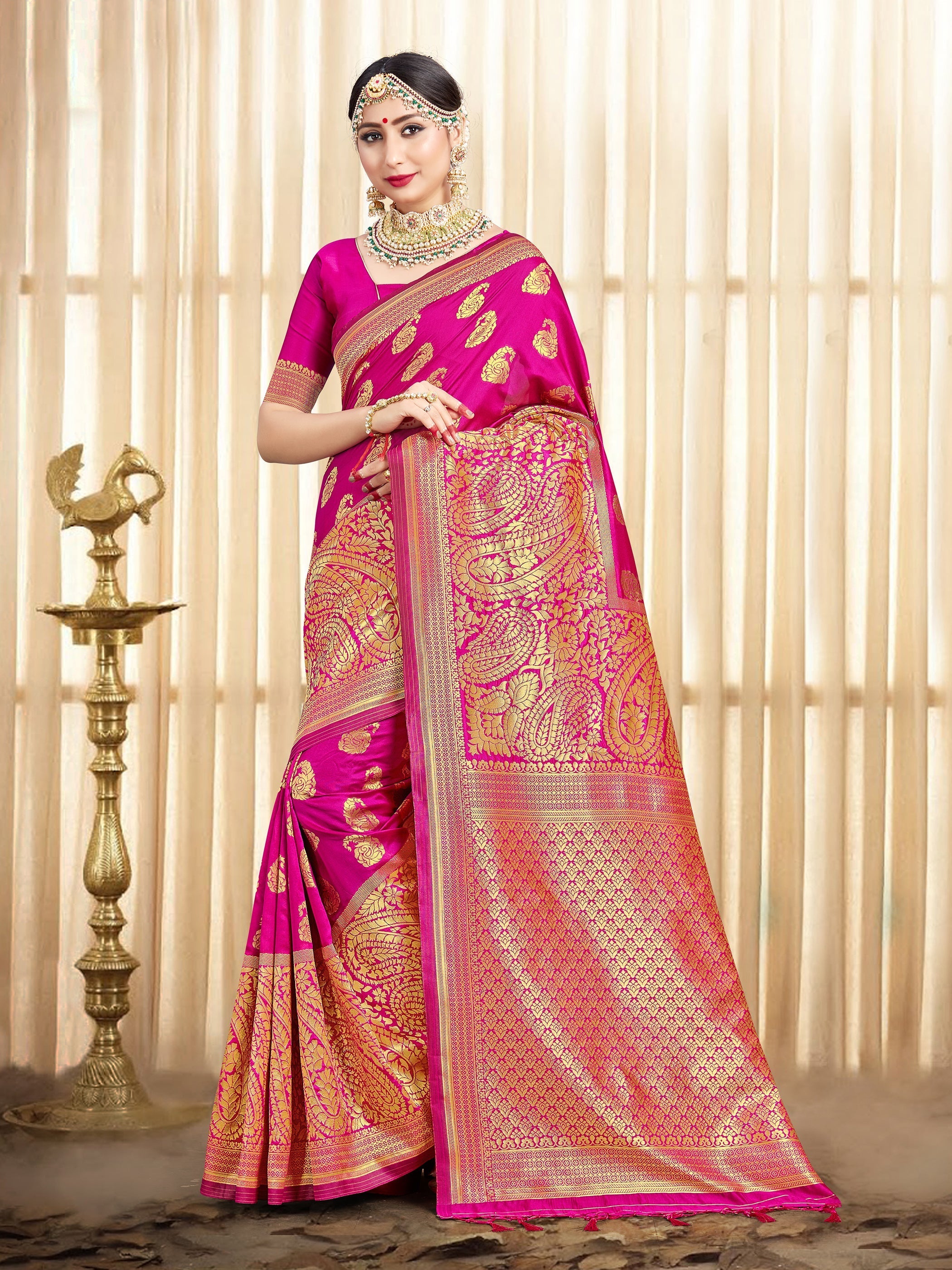 Stunning Pink Banarasi Art Silk Woven Saree