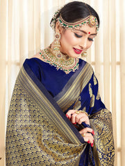 Elegant Navy Blue Banarasi Art Silk Woven Saree
