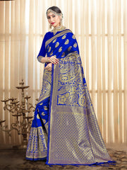 Chic Blue Banarasi Art Silk Woven Saree