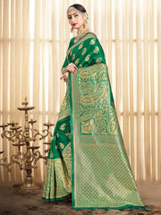 Beautiful Green Banarasi Art Silk Woven Saree