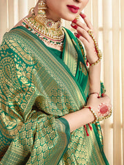 Beautiful Green Banarasi Art Silk Woven Saree