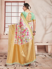 Stunning Multi Banarasi Art Silk Digital Print with woven border Saree