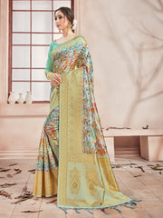 Chic Multi Banarasi Art Silk Digital Print with woven border Saree