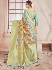 Chic Multi Banarasi Art Silk Digital Print with woven border Saree