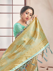 Chic Multi Banarasi Art Silk Digital Print with woven border Saree