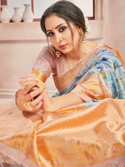 Elegant Off White Banarasi Art Silk Digital Print with woven border Saree