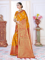 Beautiful Orange Banarasi Art Silk Woven Saree