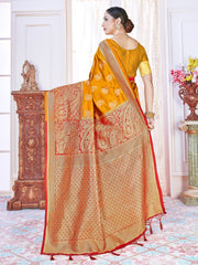 Beautiful Orange Banarasi Art Silk Woven Saree