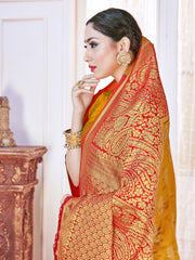 Beautiful Orange Banarasi Art Silk Woven Saree