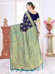 Stunning Navy Blue Banarasi Art Silk Woven Saree