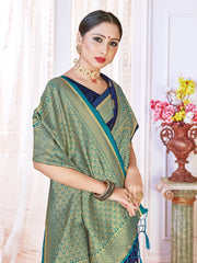 Stunning Navy Blue Banarasi Art Silk Woven Saree