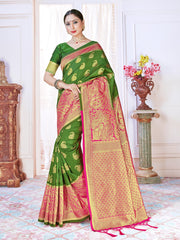Beautiful Green Banarasi Art Silk Woven Saree