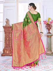 Beautiful Green Banarasi Art Silk Woven Saree