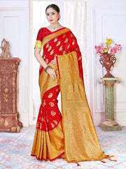 Elegant Red Banarasi Art Silk Woven Saree