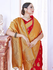 Elegant Red Banarasi Art Silk Woven Saree
