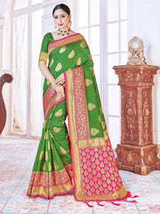 Beautiful Green Banarasi Art Silk Woven Saree