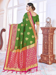 Beautiful Green Banarasi Art Silk Woven Saree
