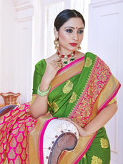 Beautiful Green Banarasi Art Silk Woven Saree