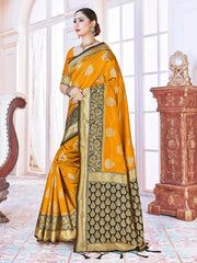 Chic Mustard Banarasi Art Silk Woven Saree