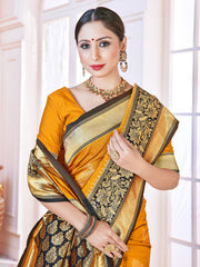 Chic Mustard Banarasi Art Silk Woven Saree