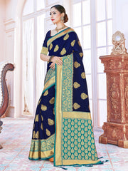 Stunning Navy Blue Banarasi Art Silk Woven Saree
