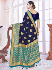 Stunning Navy Blue Banarasi Art Silk Woven Saree