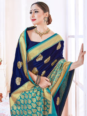 Stunning Navy Blue Banarasi Art Silk Woven Saree